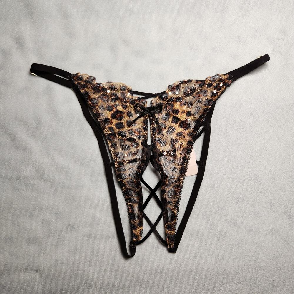 Victoria's Secret Very Sexy Cutout Strappy Brazilian Panty Cheetah Leopard Small